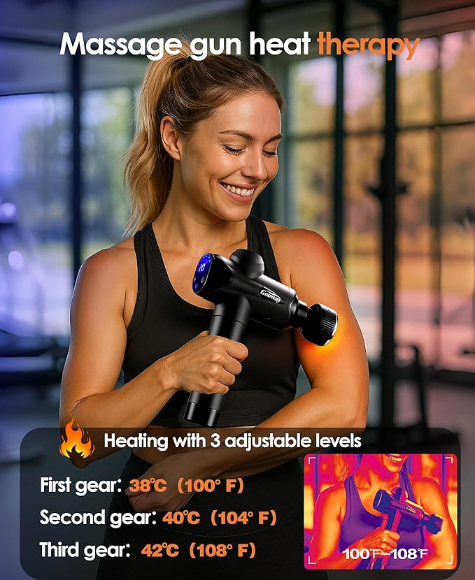 Massage Gun with Heat and Cold Therapy, Deep Tissue Massage Gun,Heated Professional Massage Gun for Back & Neck, FSA Eligible HSA Portable,7 Massage Heads,Gift
