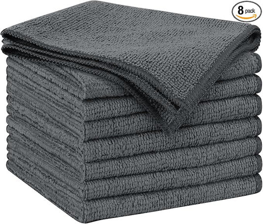 AIDEA Microfiber Cleaning Cloth Grey 8PK, Microfiber Towels for Cars, Premium Car Cloths, Dusting Cloth Lint Free Cleaning Rags for SUVs, House, Kitchen, Window, Workshops,11.5×11.5"