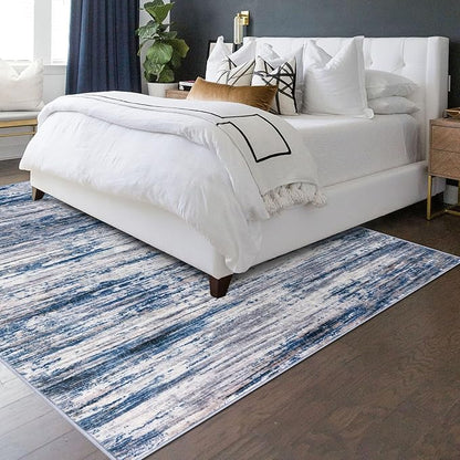 5x7 Modern Abstract Area Rug for Bedroom, Navy Blue Gray Neutral Multi Large Super Soft Washable Rug with Non-Slip, Non-Shedding Rugs for Living Room, Indoor Door Mat for Home Décor