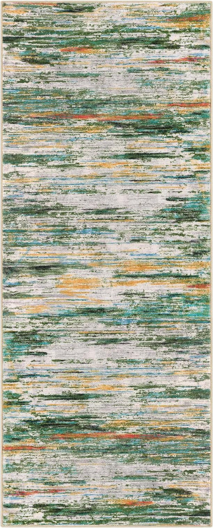 2x5 Modern Abstract Runner Rug for Hallway, Green Teal Orange Multi Super Soft Hallway Decor Kitchen Rugs with Non-Slip, Non-Shedding Washable Rug for Hallways Entryway Bedroom Laundry Indoor