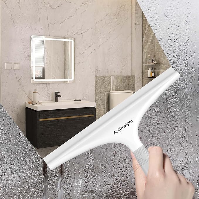 All-Purpose Shower Squeegee for Glass Doors, Silicone Squeegee for Bathroom, Shower Doors, Mirrors, Tiles, 10 inch, Black