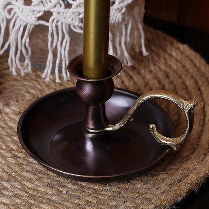 Copper Handmade Candle Holder for Rustic Home Decor with Handle Metal Candle Holders for Pillar Candles Gothic Decor Candlestick Holders (Oxide)