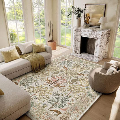Machine Washable Rugs for Living Room: 6x9 Bedroom Rug Stain Resistant Non Slip Low Pile Lightweight Soft Carpets for Living Room Dining Room Kitchen Nursery Kids Room PlayroomFarmhouse