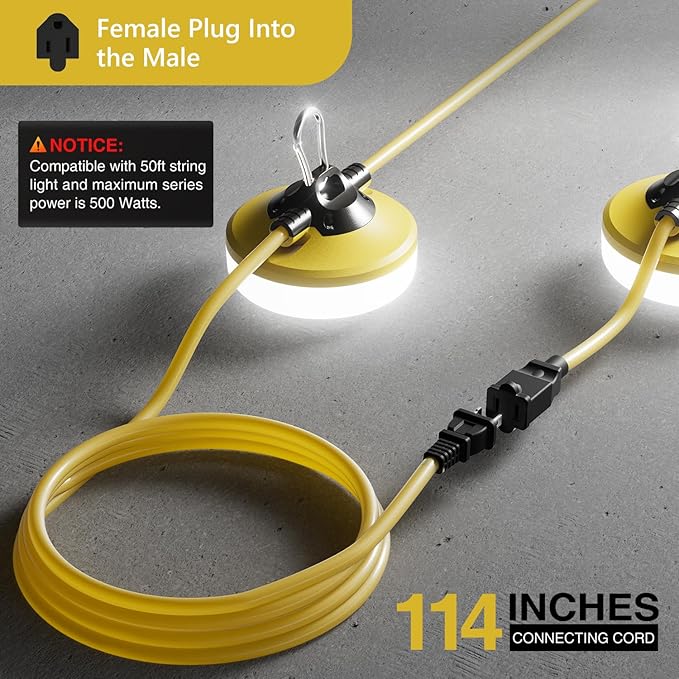LED Construction String Lights 100FT, 10000 LM, 5000K Daylight LED String Work Lights, 100W Temporary Lighting for Job Site Outdoor Indoor, IP65 Waterproof Temporary Construction Lights, ETL Listed