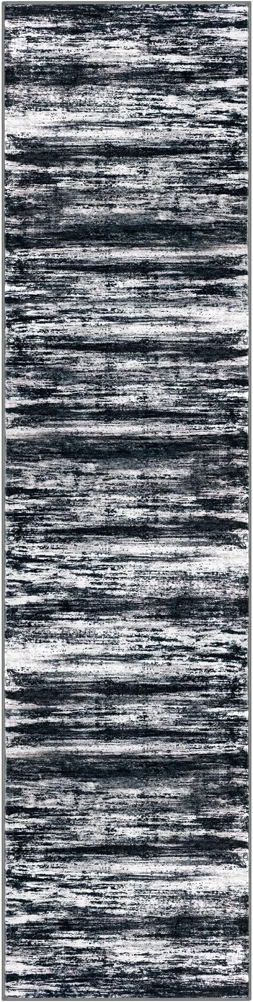 KOZYFLY Modern Abstract Hallway Runner Rug, 2x8 Washable Rug Runner Non-Slip Soft Striped Kitchen Runner Rugs, Black Navy Blue Grey Carpet Runner for Entryway Bathroom Laundry Room Foyer