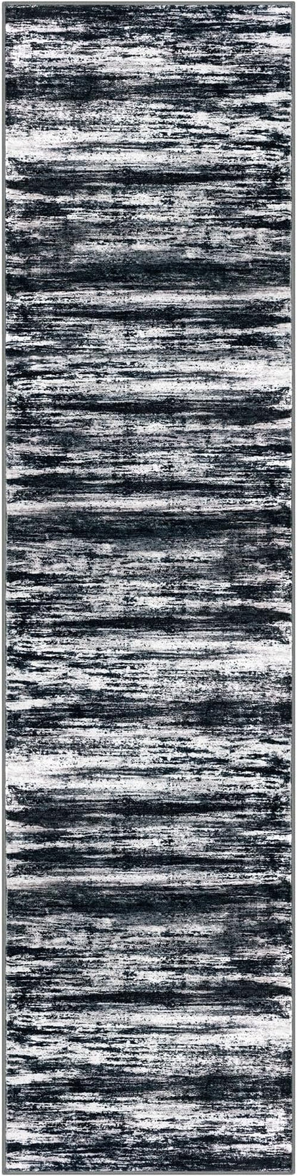 KOZYFLY Modern Abstract Hallway Runner Rug, 2x8 Washable Rug Runner Non-Slip Soft Striped Kitchen Runner Rugs, Black Navy Blue Grey Carpet Runner for Entryway Bathroom Laundry Room Foyer