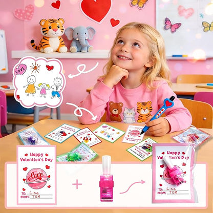 24 Pack Valentine's Day Space Gifts for Kids, Valentines Cards with LED Finger Lights Glow in the Dark, Classroom Exchange Prize, Goodie Bag Stuffers, Valentine Party Favors for Boys Girls