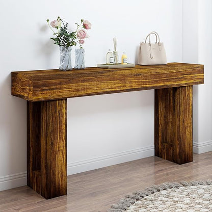 Vibe & Dine 63" Entryway Table, Farmhouse 2-Tier Console Table with U-Shaped Base, Narrow Long Wood Couch Table Behind Sofa for Living Room, Hallway, Foyer, Rustic Brown