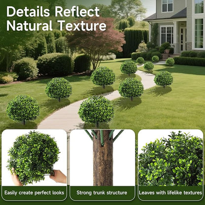 Faux Boxwood Balls for Outdoor Planters Topiary Set of 2 with Peanut Leaves,UV Resistant Artificial Shrub Bushes Trees with Spike for Porch,Indoor,Garden