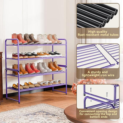 SUFAUY 2-Tier 33" Wide Shoe Rack, Closet Metal Shoe Rack Organizer Heavy Duty, Stackable, Purple