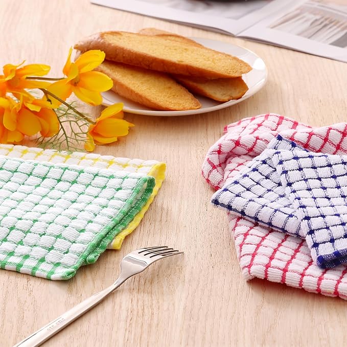 Kitinjoy Cotton 12 Pack Kitchen Towels and Dishcloths Sets, 16 x 25 Inch & 12 X 12 Inch Dish Towels Bulk, Super Soft and Absorbent Hand Towels for Kitchen Drying, Red