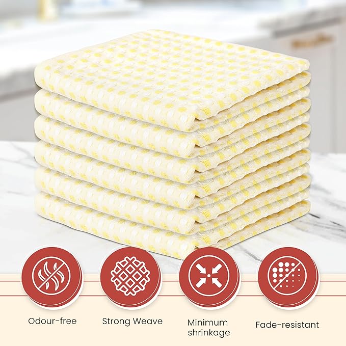Vintage Vista 100% Cotton Dish Cloths (Pack of 6) - Dish Rags for Washing Dishes - Reusable & Highly Absorbent Kitchen Towels - Kitchen Rags for Christmas - (12" x 12" - Lemon Yellow Honeycomb)