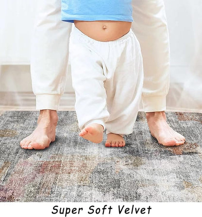 vivorug Runner Rug 2'x8' Machine Washable Non-Slip Runners for Hallways Kitchen Entryway Laundry Room Modern Abstract Carpet Hallway Runner Grey/Rust