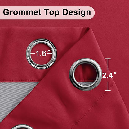 XWZO Total Blackout Curtains 72 Inches Long - Double Layer Full Room Darkening & Energy Efficiency Grommet Window Panels with Tiebacks, Christmas Red, W42 x L72, Set of 2