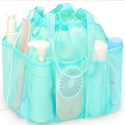 Mesh Shower Caddy Portable, Dorm Room Essentials for College Students Girls and Guys, Blue Large Capacity Shower Bag for Bathroom,Camping,Gym