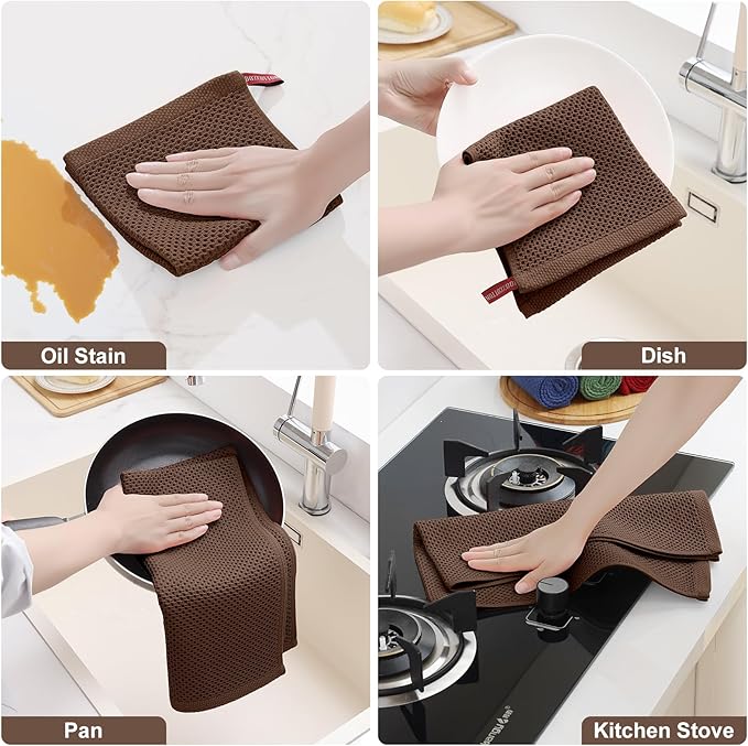 Homaxy 100% Cotton Kitchen Towels and Dishcloths Set, 12 x 12 Inches and 13 x 28 Inches, Set of 12 Bulk Kitchen Towels Set, Ultra Soft Absorbent Dish Cloths for Washing Dishes, Coffee