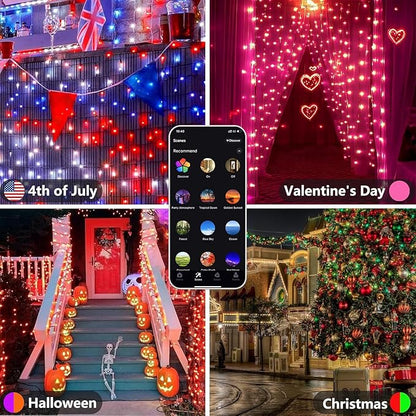 YIQU Smart Color Changing Halloween Lights, 66 FT 200 LED RGB Christmas String Lights with Remote App Control & Timer, Music Sync Multiple Modes Twinkle Light Waterproof Indoor Outdoor Decor