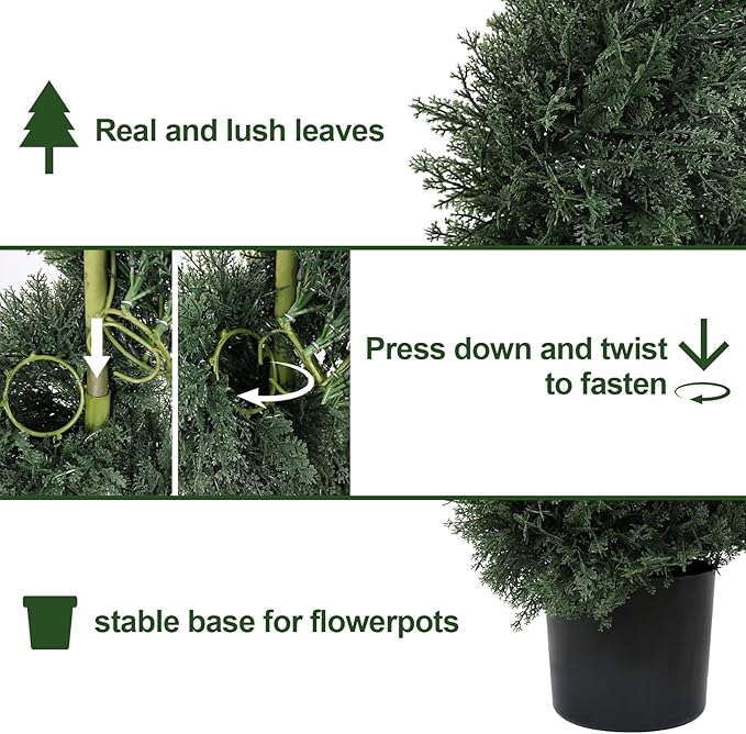 THE BLOOM TIMES 6ft Spiral Artificial Topiary Trees Set of 2, 71 inch Faux Cedar Trees for Outdoor Planters - Fake Twist Cypress Plants for Garden Front Porch Indoor Outside Christmas Decor 6 Foot