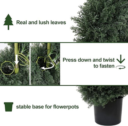 THE BLOOM TIMES 6ft Spiral Artificial Topiary Trees Set of 2, 71 inch Faux Cedar Trees for Outdoor Planters - Fake Twist Cypress Plants for Garden Front Porch Indoor Outside Christmas Decor 6 Foot