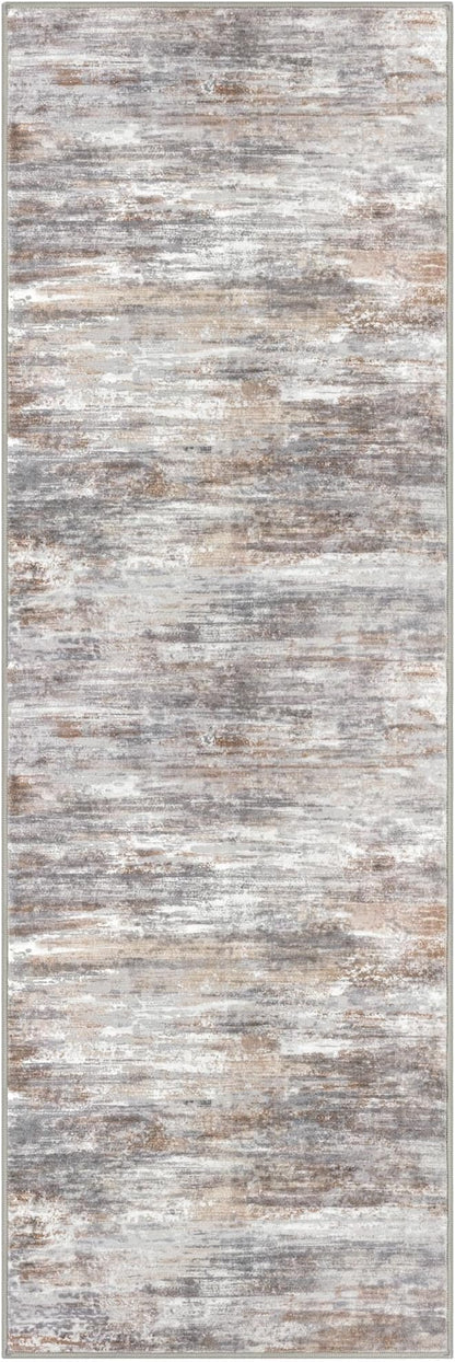 KOZYFLY Modern Abstract Kitchen Runner Rug, 2x6 Washable Rug Runner Non-Slip Soft Striped Hallway Runner Rugs, Multi Grey Print Carpet Runner for Entryway Bathroom Laundry Room Foyer