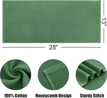 Kitinjoy 100% Cotton Waffle Weave Kitchen Towels, 6-Pack Super Soft and Absorbent Dish Towels for Drying Dishes, Kitchen Hand Towels, 13 in x 28 in, Grass Green