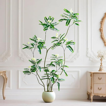 Artificial Locust Tree, 6FT Tall Artificial Plants Indoor with White Flowers & Pot, Large Floor Plant Faux Sophora Fake Flower Tree Silk Plants for Indoor Office Home Room Balcony Porch Decor