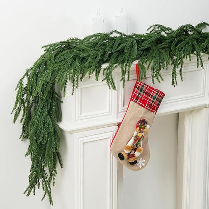 Christmas Norfolk Pine Garland, 2PCS 9Ft Real Touch Artificial Pine Greenery Christmas Garlands for Table Fireplace Wall Home Indoor Outdoor Decoration