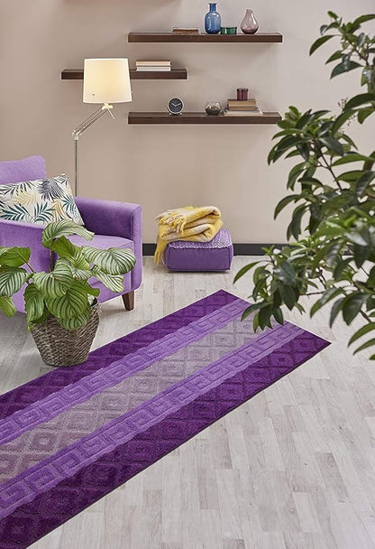 Custom Cut Hallway Runner Rug, Slip Resistant, 31 Inch Wide X Your Choice of Length, Meander Lilac, 31 Inch X 11 feet