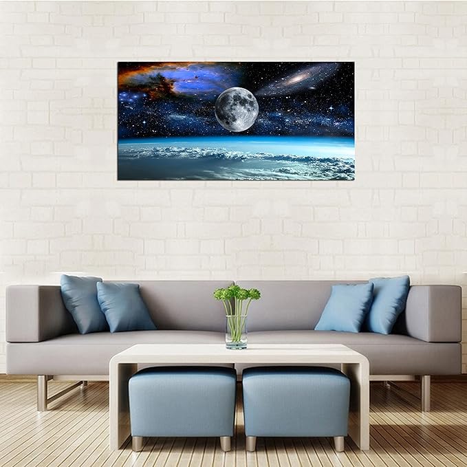 XXMWallArtFC2575 Space View From Earth Space Canvas Wall Art Landscape Modern Decor Canvas Wall Art Painting Decor Abstract Canvas for Living Room Bedroom Kitchen Home and Office Wall Decor