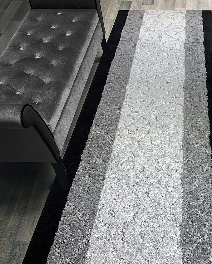 Custom Size Hallway Carpet Runner Rug, Slip Resistant, 31 Inch Wide X Your Choice of Length, Scroll Black, 31 Inch X 26 feet