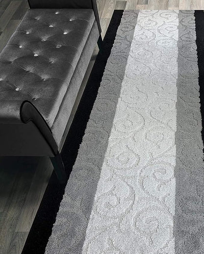 Custom Size Hallway Carpet Runner Rug, Slip Resistant, 31 Inch Wide X Your Choice of Length, Scroll Black, 31 Inch X 26 feet