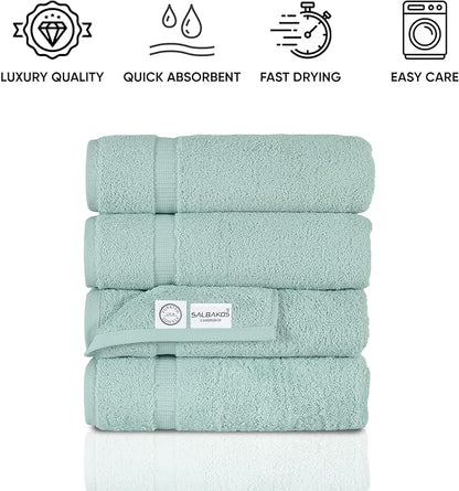 SALBAKOS 100% Turkish Cotton Bath Towel Set of 4 27x54 inch | Heirloom Quality | Hotel & Spa Collection | Soft, Absorbent, Long Lasting Bath Towels | Made in Turkey (Seafoam Green, 4 Bath Towels)