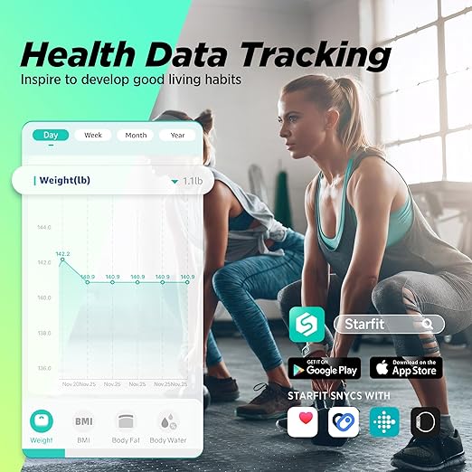Runstar Scale for Body Weight and Fat, BMI Muscle Mass to 28 Measurements, FSA&HSA Eligible Digital Bathroom Scales 8-Electrode with Voice Prompt High Accurate Bluetooth Weight Scale