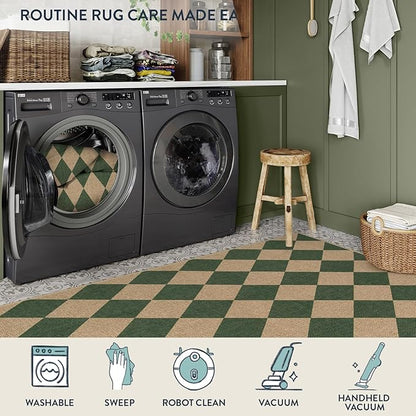 Lahome Checkered Outdoor Rug 5x7, Washable Rug for Living Room Office Indoor Outdoor Carpet, Farmhouse Non Slip Non Shedding Green Carpet for Dining Room Sunroom Patio Courtyard