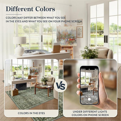 Lahome Green 8x10 Rugs for Living Room, Boho Washable Area Rugs for Bedroom, Rubber Backed Non Slip Floor Carpets for Dining Room Home Apartment, Dark Olive Green