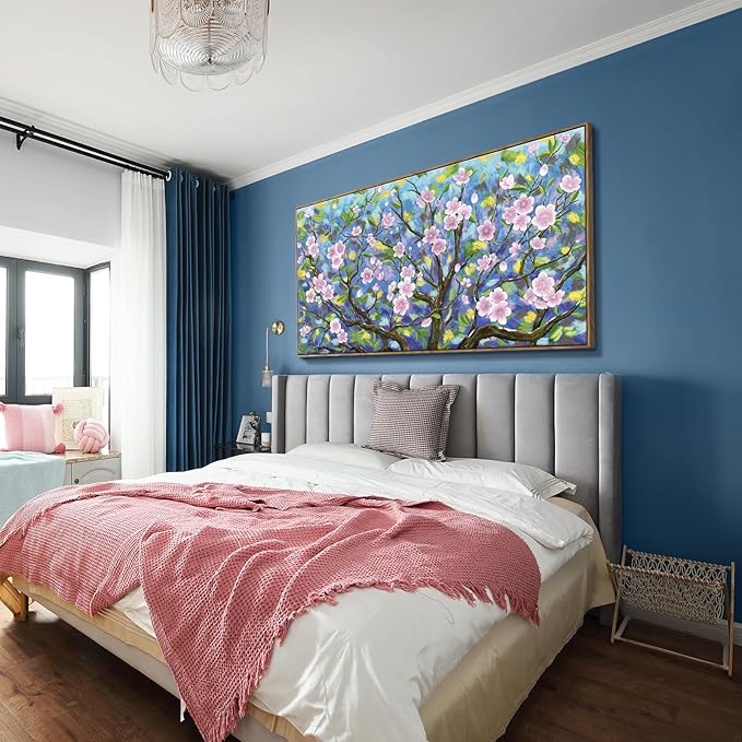 ARTZON Oversized Framed Wall Art for Living Room Large Pink Cherry Blossom Landscape Artwork Abstract Flower Tree of Life Floral Canvas Print Rustic Nature Horizontal Picture Bedroom Office 58"x29"