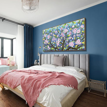 ARTZON Oversized Framed Wall Art for Living Room Large Pink Cherry Blossom Landscape Artwork Abstract Flower Tree of Life Floral Canvas Print Rustic Nature Horizontal Picture Bedroom Office 58"x29"