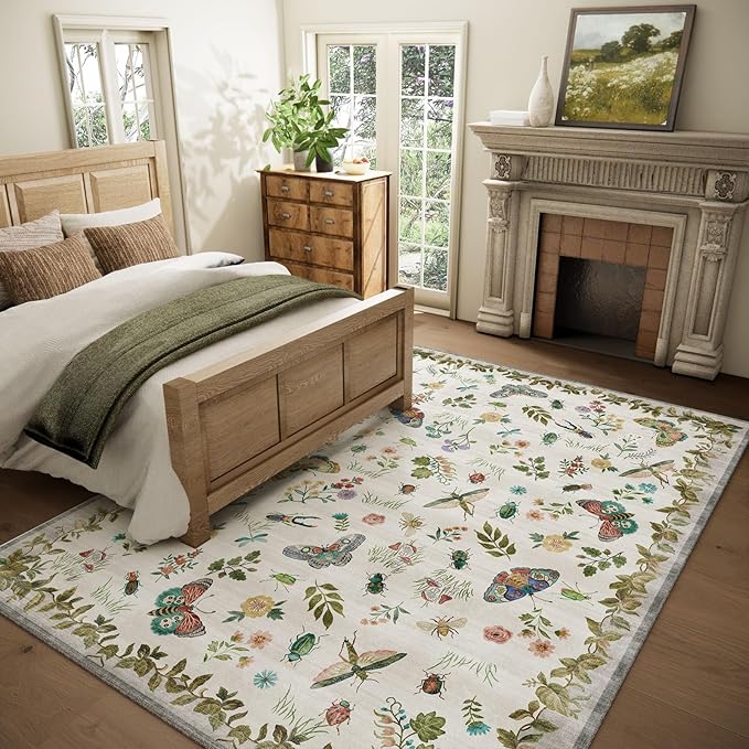 8x10 Area Rugs for Living Room: Washable Bedroom Rug Stain Resistant Non Slip Low Pile Soft Lightweight Carpet for Kitchen Dining Room Farmhouse Nursery Kids Room Indoor