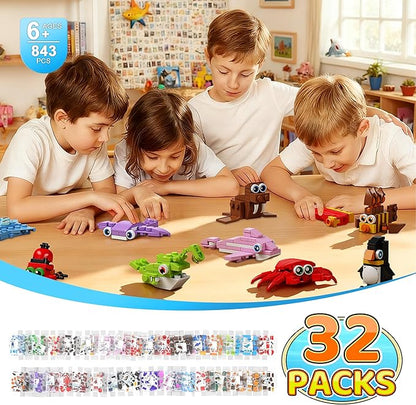 32 Pack Marine Animals Building Blocks - 846PCS Kids Party Favors Educational Toy, Goodie Bag Stuffers Classroom Prizes, Valentines Easter Birthday Gifts for Boys Girls 6-12
