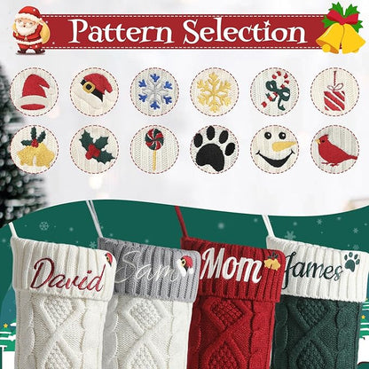 Personalized Christmas Stockings,Custom Embroidered Name+Logo Xmas Knitted Stockings 18'',Holiday and Family Stocking for Fireplace Christmas Holiday Party Decoration 1-6Pack