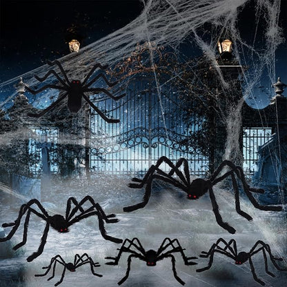 yosager Outdoor Halloween Decorations 6Pcs Realistic Giant Spiders, Huge Hairy Scary Halloween Spider Prop, Black Spooky Spider for House Window Yard Garden Patio Decor (12" 24" 24" 36" 36" 60")