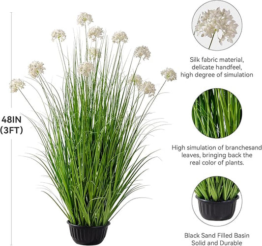 48in Lifelike Artificial Tall Grass Plant with 12 Lifelike Dandelion Flower and Non-Toxic,odorless Fake Tall Frass Plant Fake Plants for Indoor Decoration,Home Decor