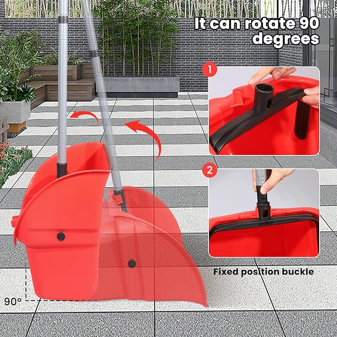Commercial Broom and Dustpan Set, Jumbo Lobby Debris Dustpan (13.5inch*13.5inch), Heavy Duty Broom (14inch Width), 2 Sets, Red,for Indoor and Outdoor Cleaning