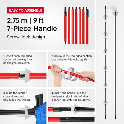 Tyroler Professional Window Squeegee for Home, 12"-110" Long Squeegee for Window Cleaning, 2-in-1 Window Cleaning Squeegee Kit, Indoor & Outdoor Window Cleaner Tool for High Windows & Glass
