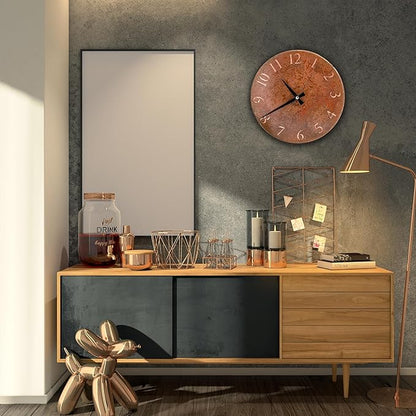 Handmade Pure Copper Wall Clock for Home Decoration, Decor Clock for Living Room, Bedroom and Kitchen, Rustic Decorative Mural Clock Art for Farmhouse (Rusty Numbers, 11)