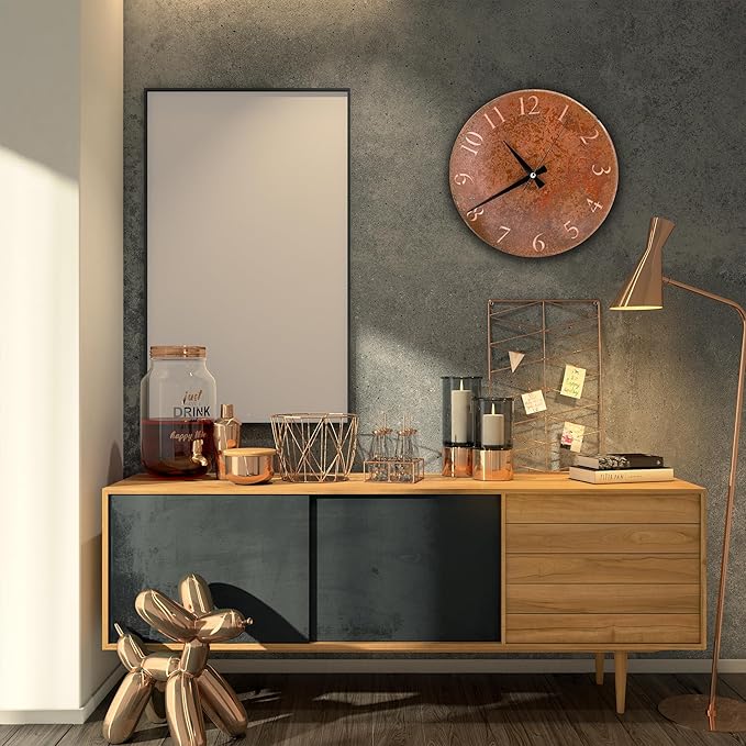 Handmade Pure Copper Wall Clock for Home Decoration, Decor Clock for Living Room, Bedroom and Kitchen, Rustic Decorative Mural Clock Art for Farmhouse (Rusty Numbers, 17.7)