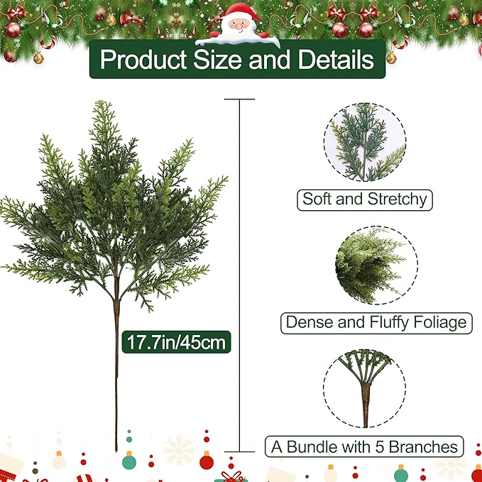 12PCS Cedar Branches for Christmas Decorations, Christmas Artificial Cedar Branches Decor Indoor