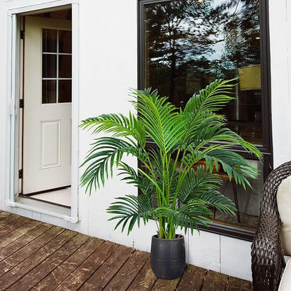 Worth Garden 4ft Artificial Areca Palm Plant, Fake Cane Palm Silk Tree Indoor Outdoor, Dypsis Lutescens, 47in Realistic Faux Silk Plants for Office Decoration