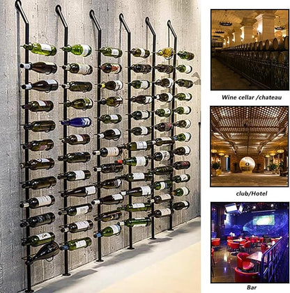 Wine Rack Wall Mounted, 72.8in High Metal Wine Bottle Holder for 12 Bottles, Kitchen Organization and Wine Storage for Commercial Restaurants Pantry Bar Wine Cellar (Gold, Two rows-24 Bottles)