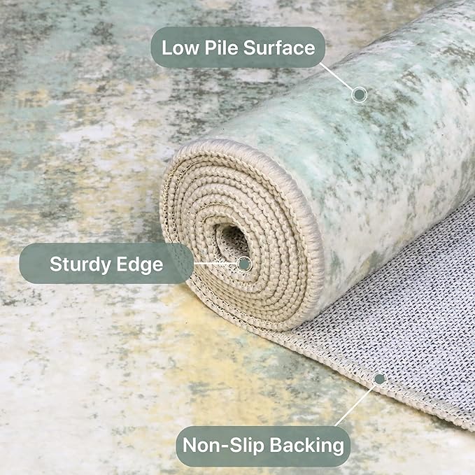 1'5''x2'5'' Rugs for Entryway Entrance Kitchen Bathroom, Machine Washable Modern Abstract Rug, Small Soft Low Pile Indoor Floor Mat with Non Slip Backing, Light Green